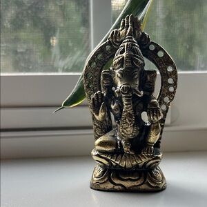 Brass Ganesha Statue - Gold Toned Hindu Elephant Deity Figurine